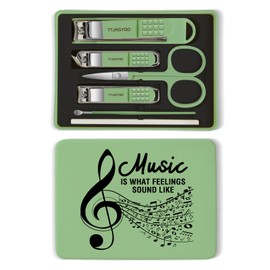 Music Lover Gifts for Men Nail Clipper Set, 6 Pcs Toenail Clippers, Stainless Steel Fingernail Clipper Sharpest Thick Toenail & Ingrown Nail Clipper Set (Music Green)