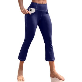 VOOVEEYA Women's Capri Leggings, Yoga Capris Pants with Pockets Stretchy Crop Pants High Waisted Straight Leg 21"（Navy Blue 2XL）