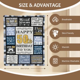 Yasrlvun 50th Birthday Gifts for Men, 1975 Birthday Gifts 50th Birthday Blanket 50"x 60" Presents for 50th Birthday 50th Birthday Gifts for Him
