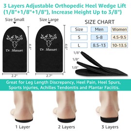 Dr. Shoesert Adjustable Orthopedic Heel Wedge Lift for Leg Length Discrepancies, Height Increase Insoles for Achilles Tendonitis, Heel Pain, Heel Cushion Cups for Heel Spur (Large (Pack of 1), Black)