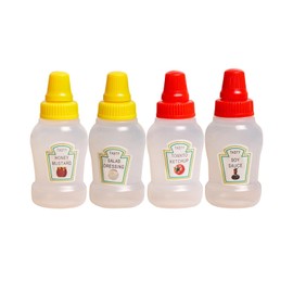 Galepromot 4Pcs Mini Ketchup Bottles, 25ml Refillable Condiment Squeeze Bottle Salad Dressing Tomato Bento Box Diner Mayo Syrup Containers for Kids Adults Office Worker Condiment Squeeze Bottles