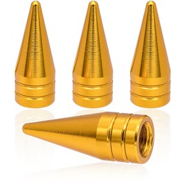 MEAJOO 4PCS Spiked Shape Tire Valve Stem Caps, Aluminum Alloy Spike Wheel Tire Valve Stem, Universal Dustproof Tire Valve Stem Covers for Cars, SUV, Trucks, Bikes, Motorcycles, Bicycles(Gold)