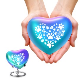 QGJNSGC Heart Shaped Urns for Human Ashes - Small Urns for Pet Ashes Heart Shaped Urn for Cat Dog Ashes Mini Urn - Small Keepsake Urn Cat Urn Dog Urn (Rainbow Paw)
