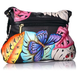 Anna by Anuschka womens Anna Anuschka, Handpainted Leather Medium Flap Body-lovely Leaves Cross Body Handbag, Lovely Leaves, One Size US