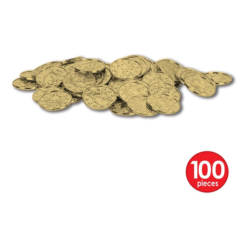 Beistle 100 Piece Gold Plastic Pirate Treasure Embossed Coins Western