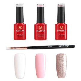 Bluesky French Ombre Manicure Gel Nail Kit, Gel Nail Polishes with Ombre Nail Art Brush, White, Pink, Glitter, 3 x 5 ml