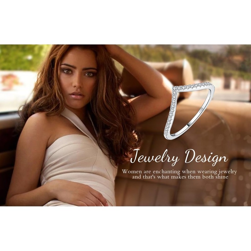 JewelryPalace V Shape Round Cut Cubic Zirconia Wedding Band for