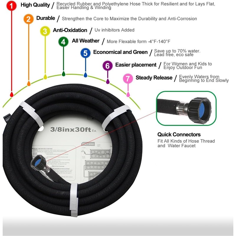 Short Soaker Hose 8ft -5/8 Round Rubber Garden Soaker Hoses,
