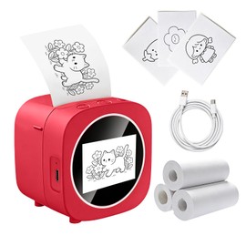 LENGTOUQ AI Voice-Powered Sticker Maker for Kids, Smart Mini Thermal Printer with 6 Art Modes and 3 Rolls Paper, Inkless Portable Thermal Sticker Printer Box for Study Note, Picture, List, DIY, Crafts