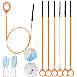 LauCentral 32-Inch Drain Snake Tools (7 Pack) – Hair Clog Remover, Reusable Drain Unblocker Tool, Anti-Break Metal with Nylon Coating Sink Snake for Tub, Kitchen, Bathroom, and Shower Plug Holes