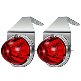Partsam 2Pcs Red Glass Lens Watermelon Lights with Stainless Steel Bracket, [Patented] Red LED Watermelon Mirror Turn Signal Lights Replacement for Kenworth Peterbilt Freightliner
