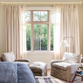 VOIIY Gold Long Curtain Rod for Windows 72 to 144 Inch(6-12 Feet), Heavy Duty 1" Diameter Adjustable Window Drapery Rod, Modern and Simple Decorative End Cap Finish, Brass (36"-144")