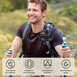 AKASO Quick Release Universal Backpack Strap Clip Magnetic Mount for EK7000/EK7000 Pro/Brave 4/Brave 4 Pro/Brave 7 LE/Brave 7/Brave 8/V50 X/V50 Elite, and other Brand Action Cameras