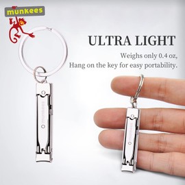 munkees Ultra-Thin Nail Clippers Keychain, Mini Foldable Nail Cutter with Key Ring, Small Portable Stainless Steel Pocket Manicure Set for Travel, Camping, & Outdoors (1-Pack)