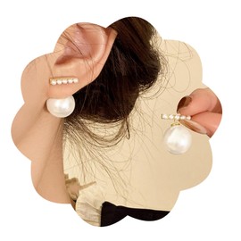 14K Gold Plated Freshwater White Stud Pearl Earrings Hypoallergenic Cubic Zirconia Drop Dangle Pearl Huggie Hoop Earrings for Women