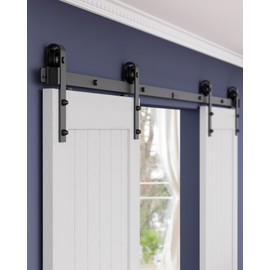 ZEKOO 13 FT Barn Door Hardware Kit for Cabinet Closet, Sliding Door Hardware for Double Barn Door, Heavy Duty Black Barn Door Track with Steel Hanger, Slide Smoothly Quietly, Easy Install