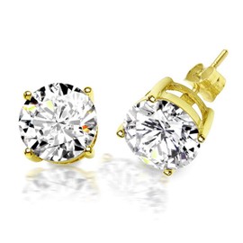 4ct CZ Stud Earrings Brilliant Cut Cubic Zirconia birth stone men women 14K gold plated (diamond white)