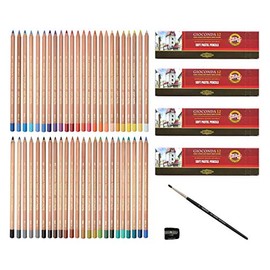 Koh-I-Noor Gioconda Pastel Pencils with Sharpener and Pastel Brush Pack of 48