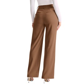 NIMIN Wide Leg Business Dress Pants Petite Lounge Suit Pants High Waisted Straight Leg Pants Summer Trendy Work Trousers with Pockets Brown S