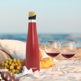 SASEUM Wine Bottle - 1000mL Insulated Stainless Steel Wine Bottle with Vacuum Sealed Lid (Red, 1000ml)