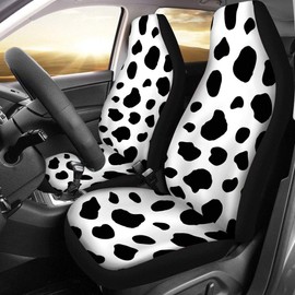 CLOHOMIN Cute White Black Cow Animal Print Universal Car Seat Covers for Front Seat Only for Women, Durable Breathable Bucket Seat Protetors for Car, SUV, Trucks