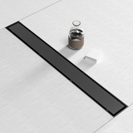 Fibetter Linear Shower Drain 24 Inch Black with Removable 2-in-1 Cover Tile Insert Grate, Rectangle Shower Floor Drain SUS304 Stainless Steel Include Accessories CUPC Certified