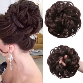 JJstar Hair Pieces Large Hair Ties for Women Curly Wavy Hair Pieces Bun and Ponytail Synthetic Bun for Women (Brown)