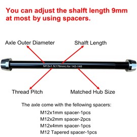 Bike Trainer Thru Axle Adapter for Kinetic Saris CycleOps Elite TacX Wahoo Indoor Trainers 12MM Axle 1.0/1.5/1.75 Thread Pitch Multiple Length (1.5-178mm)