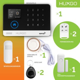 HUXGO HXA003 Wireless Alarm System WiFi + GSM 4G LTE Module with 1x Motion Sensor - Home Alarm System, SMS Notifications, Control from Phone