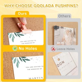 GOOLADA 60Pack Rose Gold Push Pins, Cute Thumb Tacks,Metal Push Pins Clips, Tacks Clips for Cork Board, Wall, Bulletin Board, No Holes for The Paper