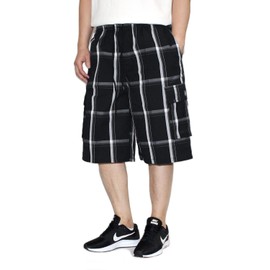 AIRNINE Men's Cargo Plaid Relaxed Loose Fit Shorts (S to 5XL) (5X-Large, Black/White_P3312)