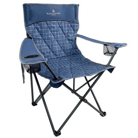 Black Sierra Oversized Camping Folding Chair, Heavy Duty Outdoor Seat Supports 300 lbs with Steel Frame, Collapsible Quilted Padded Plaid Camp Bag Chair for Tailgating, Sports Games Patio