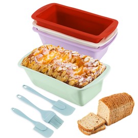 OXRXRO 4 Stück Silikon Backform, Antihaftende Kastenform kuchen Silikon für Kuchen und Brote, mit 3 Stück Silikon Spatel Set, Kastenform Kuchen für Backofen und Luftfritteuse(19,5x9,5x5,5cm)