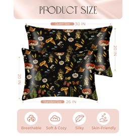 Miss Adola 2 Pack Mulberry Silk Pillow Case for Hair and Skin 19 Momme Standard 26"x20" Mushroom Plants Silk Pillowcase Soft Smooth Satin Pillowcase Sleeping for Women