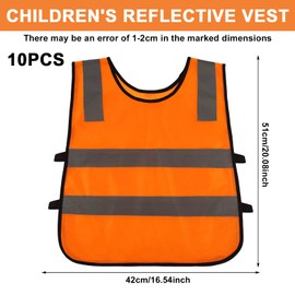 Pack of 10 Children's High Visibility Vests Car Safety Vests Reflective Safety Vest for Children 3-12 Years, Reflective Vest Children for School, Sports, Running, Road Traffic (Orange)