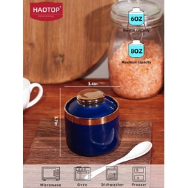 HAOTOP 8 oz Sugar Bowl with Lid and Spoon, Simple Ceramic Sugar Jar Sugar Dispenser Sugar Container Coffee Bar Accessories, Modern Kitchen Countertop Canisters, Navy