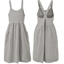 Uaussi Cotton Linen Apron Cross Back Work Apron for Women with Pockets Pinafore Dress X Cross Halter Apron for Chef Gardening, Light Grey, One Size