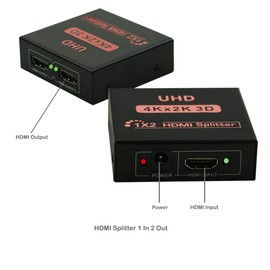 InstallerCCTV HDMI Audio Video Splitter 1 in 2 Out, 4K Ultra HD Resolution, Powered HDMI Splitter for Dual Duplicate Monitors Ver 1.4 Certified for Full HD 1080P High Resolution & 3D Support