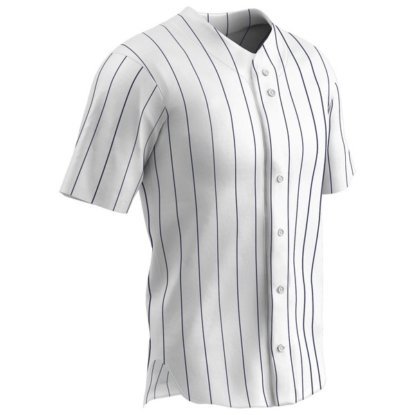 Champro Unisex-Youth Ace Button Front Pinstripe Baseball Jersey, White, Navy PIN, Youth Medium