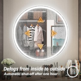 JSneijder 28 Inch Round LED Bathroom Mirror with Light, 6000K Dimmable Front & Backlit, Anti-Fog, Memory, CRI 90+, Frameless Round Vanity Mirror with Lights