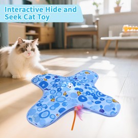 DFQ Interactive Cat Toys Chargeable, 2 in 1 Automatic Hide and Seek Cat Toys with Moving Concealed Feather Hidden in Bag,Touch Activated Cat Kitten Toys for Indoor Bored Adult Cats,Blue