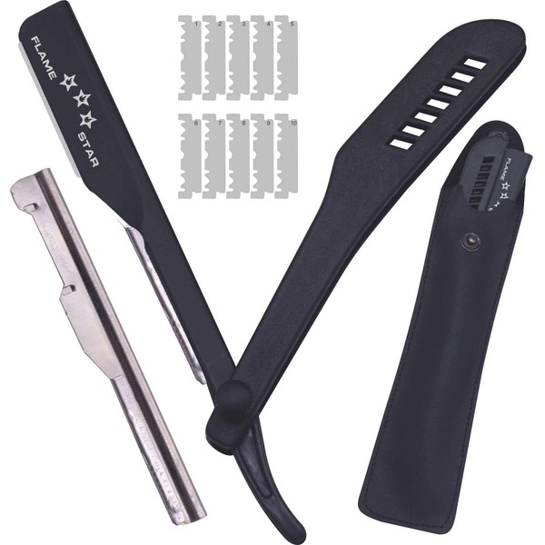 Black Durable Plastic Handle Replaceable Blade Professional Straight Edge Barber