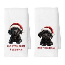 CUANFDDSF Christmas Black Labrador Retriever Kitchen Towels Set of 2, Labrador Retriever Gifts for Women, Black Lab Gifts Tea Towels Kitchen Hand Towels, Christmas Dog Bathroom Decor 16x24 Inch