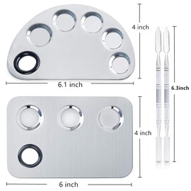 2Sets Stainless Steel Cosmetic Makeup Palette, Professional Cosmetic Mixing Makeup Palette Spatula Makeup Artist Tool, Beauty Salon Color Cream Mixing Palette With Spatula Makeup Nail Art Palette
