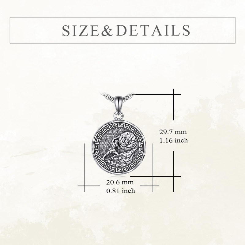 YFN Sisyphus Necklace Sterling Silver Religious Protector Pendant Greek God