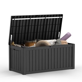 Mars Villa 120 Gallon Outdoor Storage Box, Waterproof Deck Box, Large Outside Storage Bin for Patio Furniture Cushions, Pool Supplies, Garden Tools, Weatherproof, Black