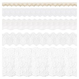 5 Packs Embroidery Lace Trim Premium White Sewing Lace Ribbon Scalloped Cotton Lace Decorative Crochet Trimming 2 Yards x 5 Designs for DIY Sewing Crafting Wrapping Wedding Scrapbooking (Captain)