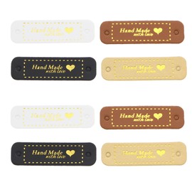 VGOL 80Pcs PU Leather Tags Handmade with Love Labels Leather Label Decorative Tags in Different 4 Colour Clothing Decoration for DIY Making Crafts Knitting
