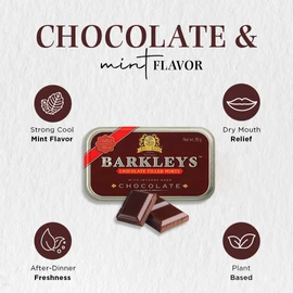 Barkleys Chocolate Breath Mints - Strong mint Flavor with Dark Chocolate Filling-For Party, After Dinner, Wedding, Every Day Use-Vegan Mints In Reusable Classic Travel Tins, 1 Pack - 50 Count Each