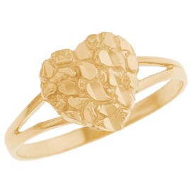 emgeedi 10k Yellow Gold Heart Womens Nugget Ring - Size 9.00